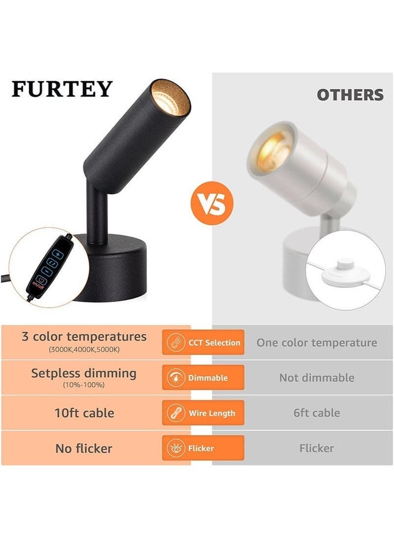 فورتي أضواء كاشفة لاسلكية داخلية، قابلة لإعادة الشحن، مزودة بمؤقت وخاصية التحكم في شدة الإضاءة، تعمل بالبطارية، إضاءة LED مركزة للنباتات والأعمال الفنية - أسود - Image 2
